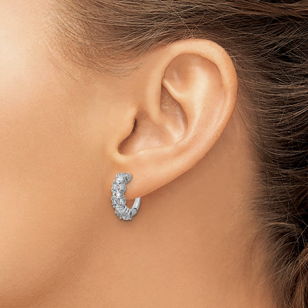 Cheryl M Sterling Silver Rhodium-plated Polished Fancy CZ Hinged Hoop Earrings