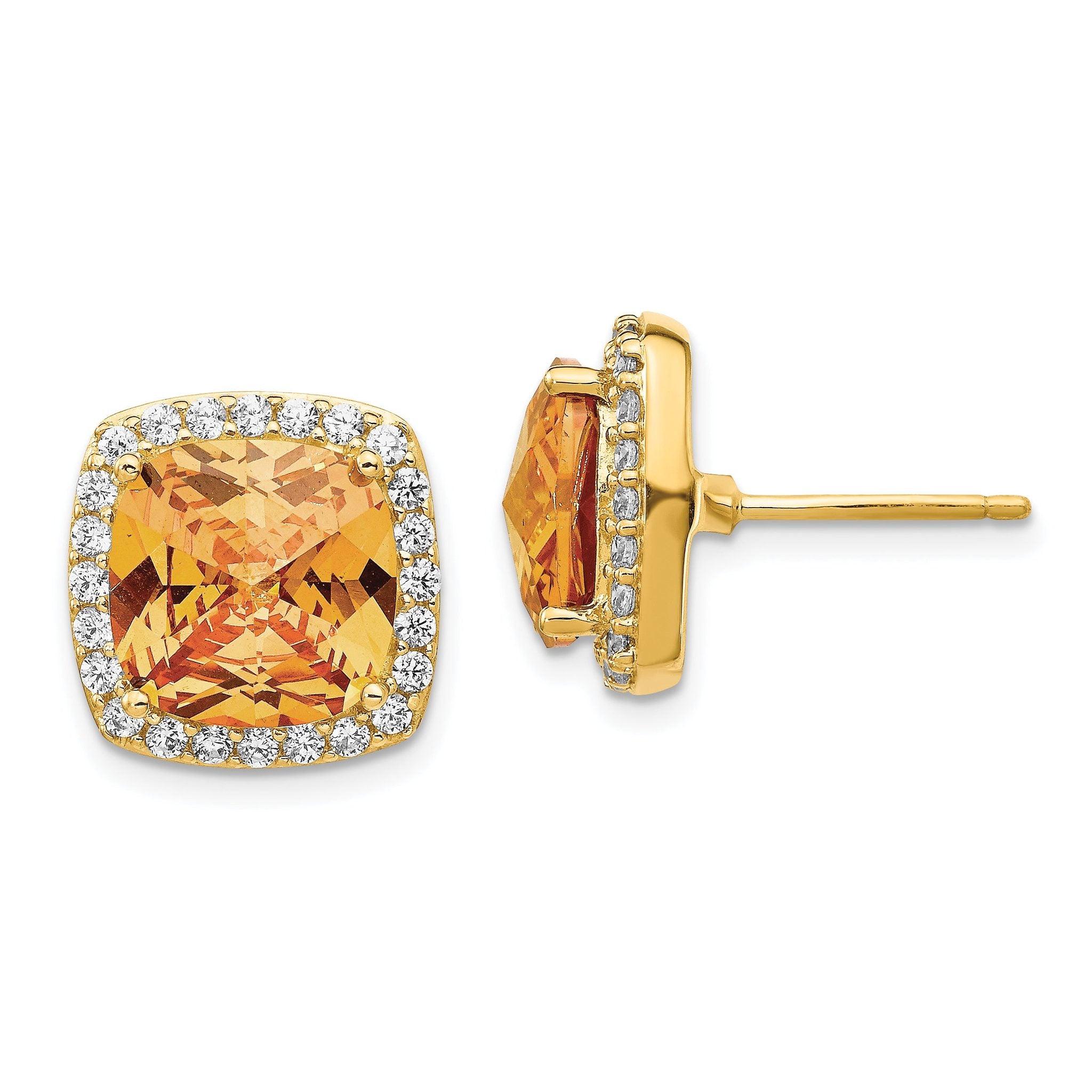 Cheryl M Sterling Silver Gold-plated Brilliant-cut Champagne and White CZ Post Earrings