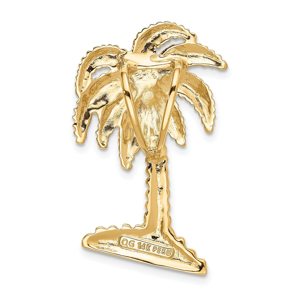 14K Gold Palm Tree Slide Pendant with Polished Textured Finish