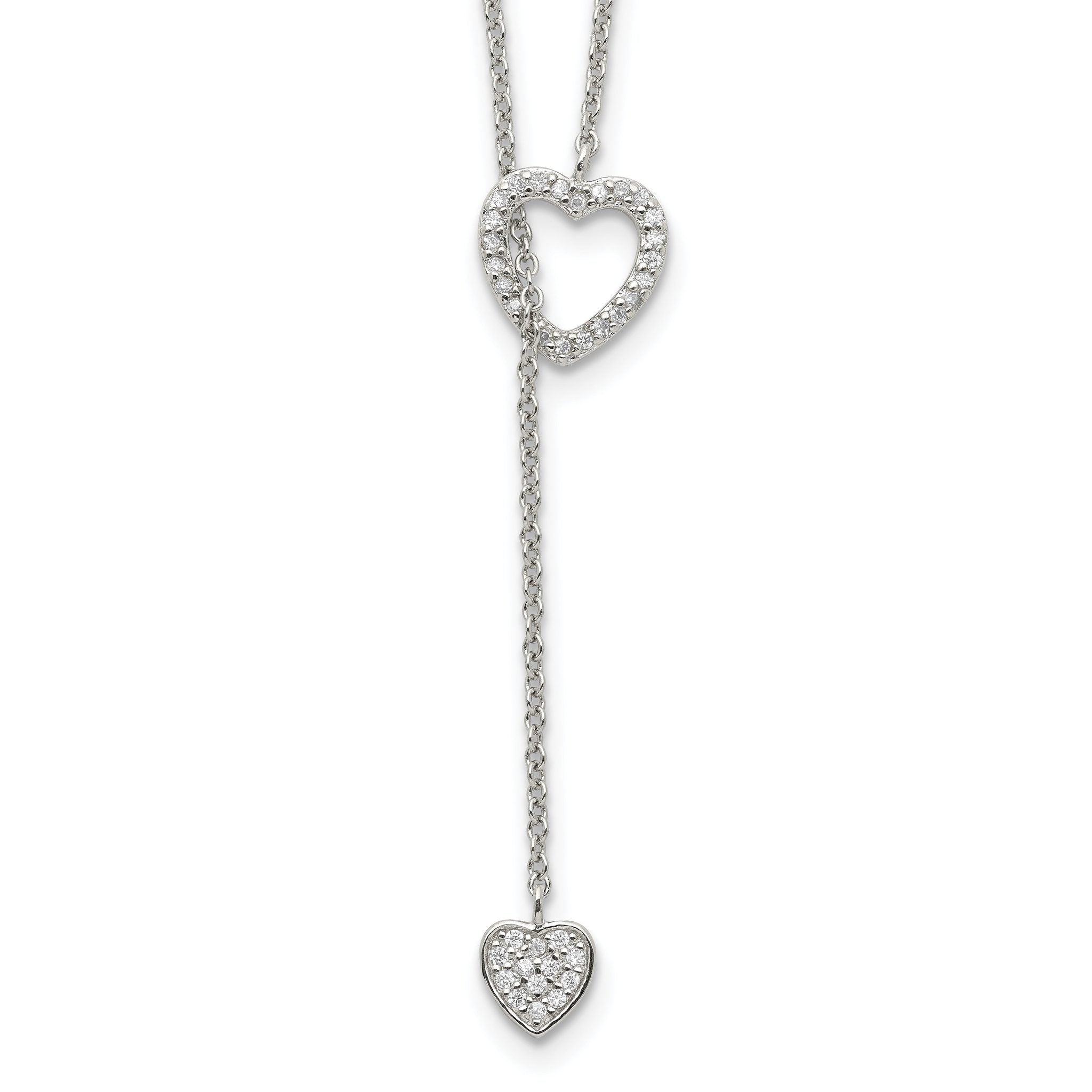 Sterling Silver Rhodium-plated Polished Adjustable Hearts with CZ Necklace Main image
