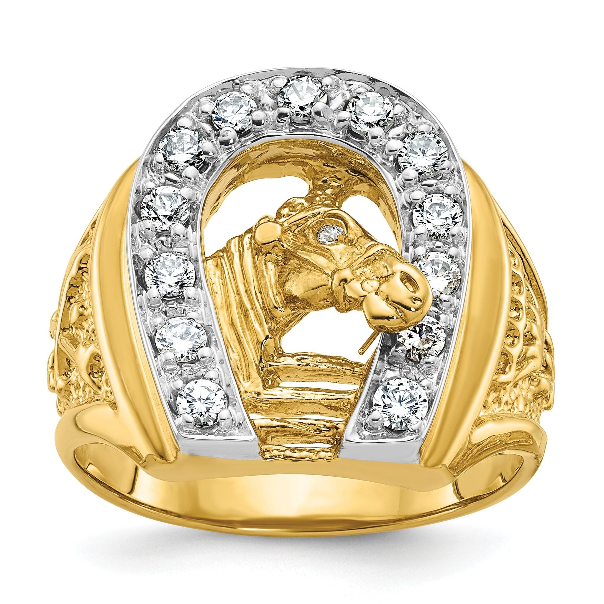 14k Two-tone Mens Horse and Horseshoe Diamond Ring Mounting, Mounting Only Main image