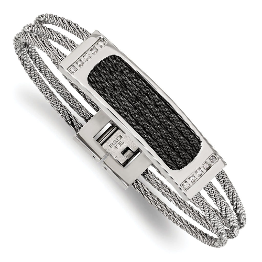 Stainless Steel Polished Black IP-plated with .15 carat Diamond Bracelet