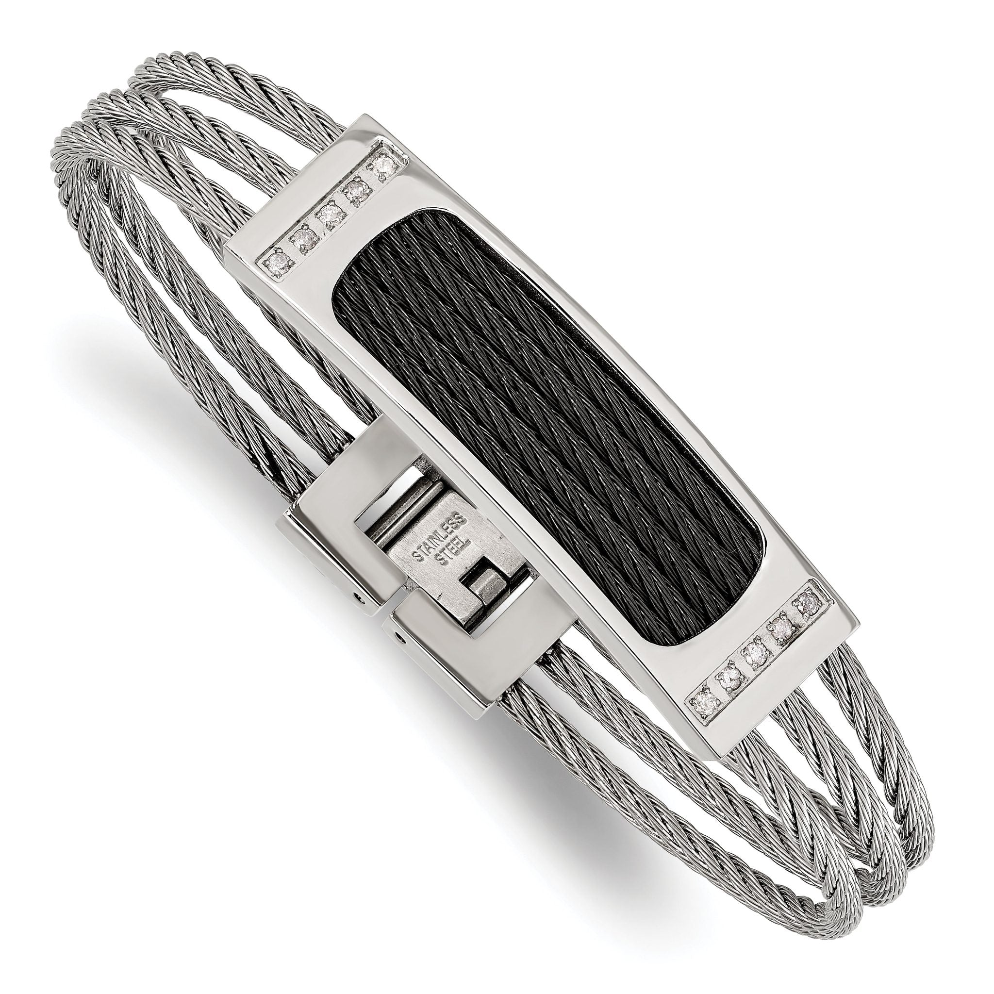 Stainless Steel Polished Black IP-plated with .15 carat Diamond Bracelet