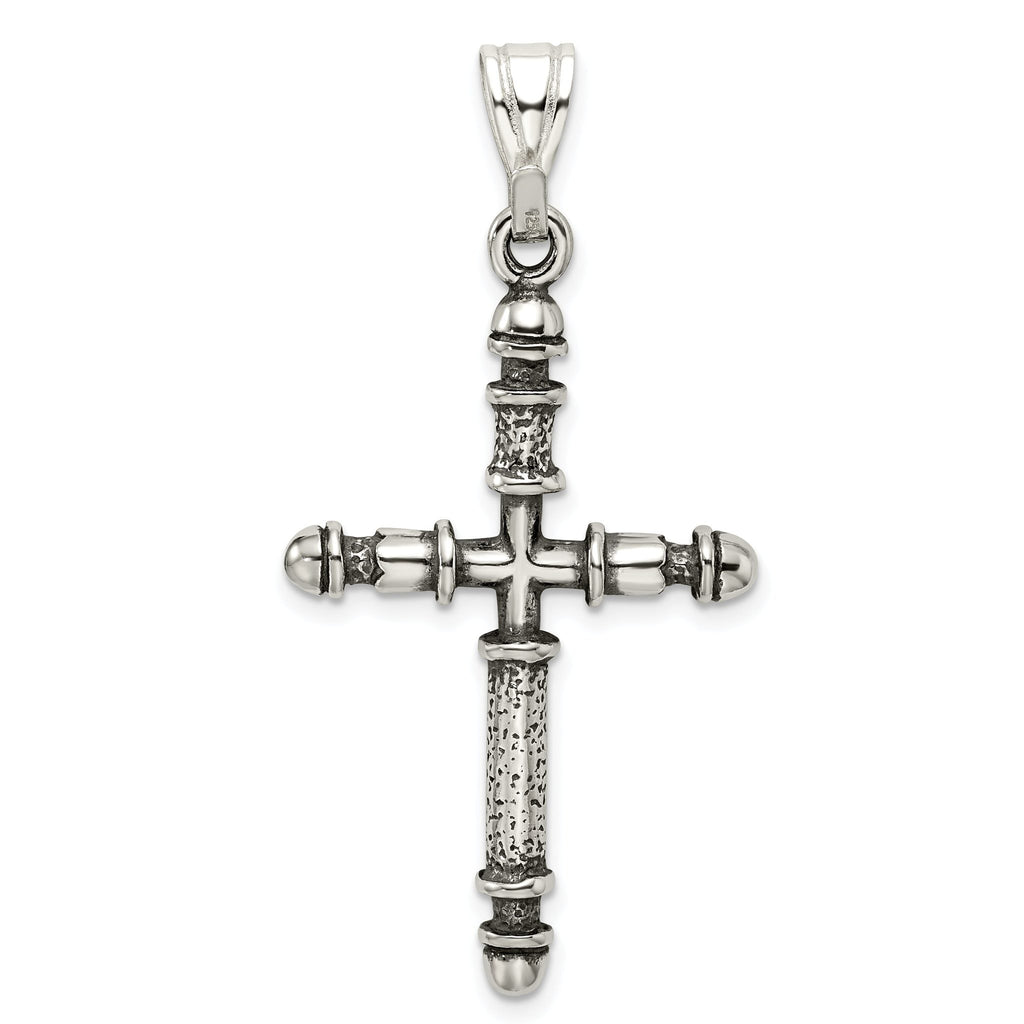Sterling Silver 925 Antiqued Cross Pendant with Polished Solid Design