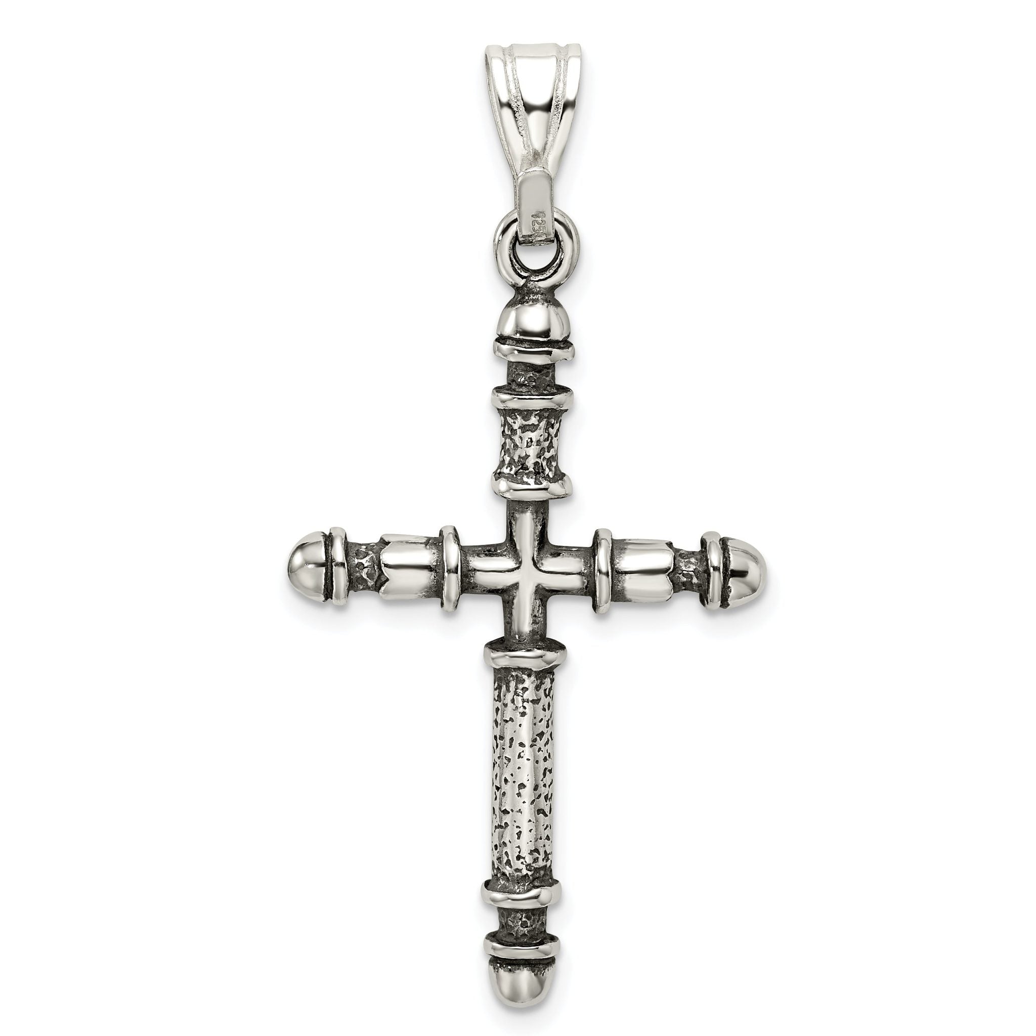 Sterling Silver 925 Antiqued Cross Pendant with Polished Solid Design