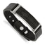 Stainless Steel Polished Black Leather with Black Carbon Fiber Inlay Adjustable 7 to Bracelet for Men