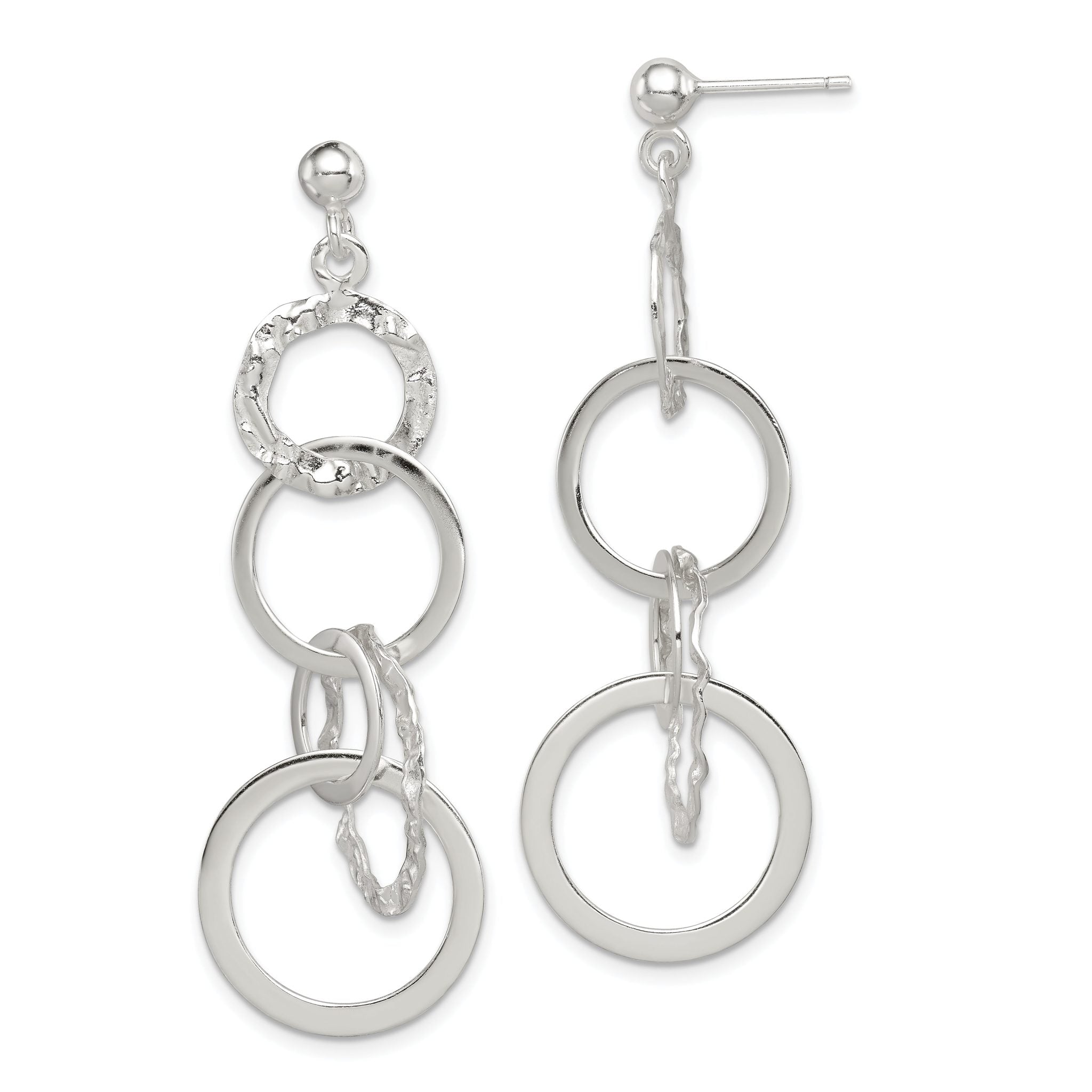 Sterling Silver Polished and Hammered Circles Post Dangle Earrings Main image