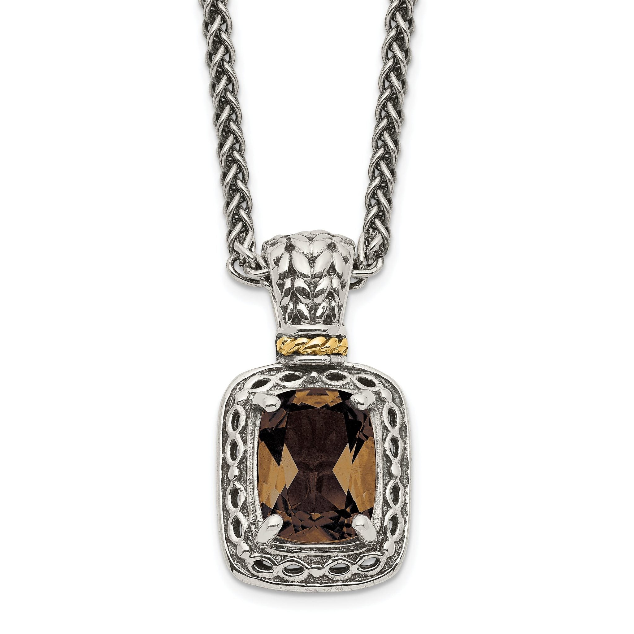 Shey Couture Sterling Silver with 14K Accent 18 Inch Antiqued Cushion Checkerboard Smoky Quartz Necklace Main image