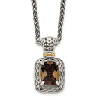 Shey Couture Sterling Silver with 14K Accent 18 Inch Antiqued Cushion Checkerboard Smoky Quartz Necklace