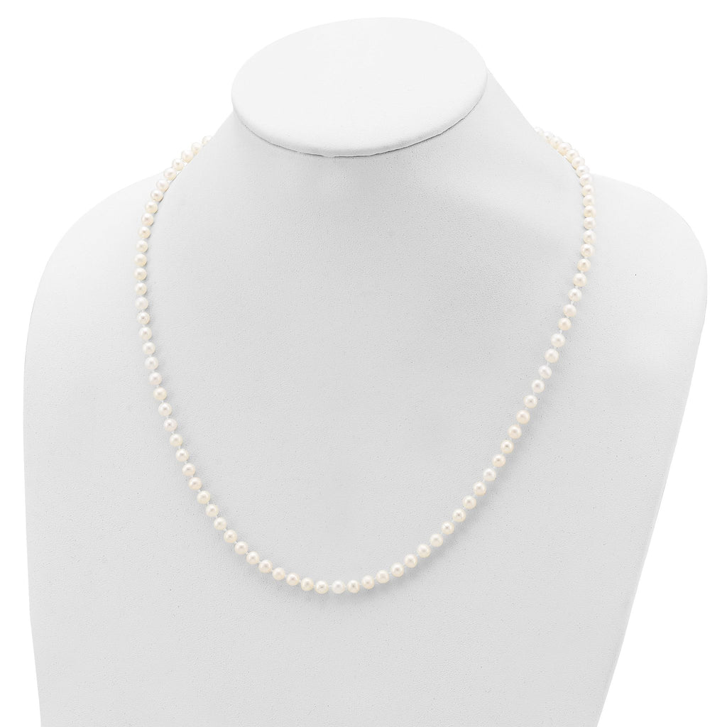 Sterling Silver Rhodium-plated 4-5mm White Near-Round Freshwater Cultured Pearl 20 inch Necklace