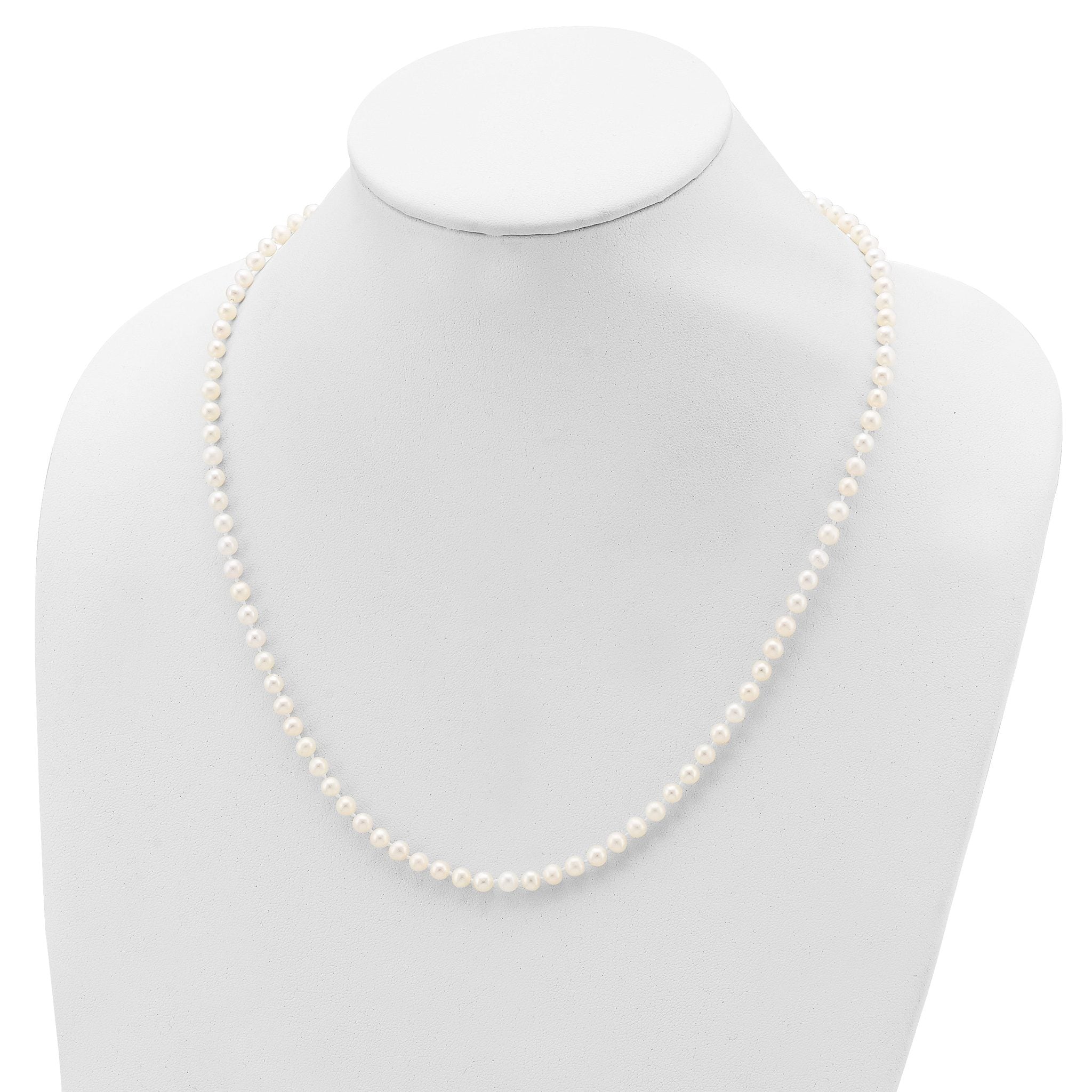 Sterling Silver Rhodium-plated 4-5mm White Near-Round Freshwater Cultured Pearl 20 inch Necklace
