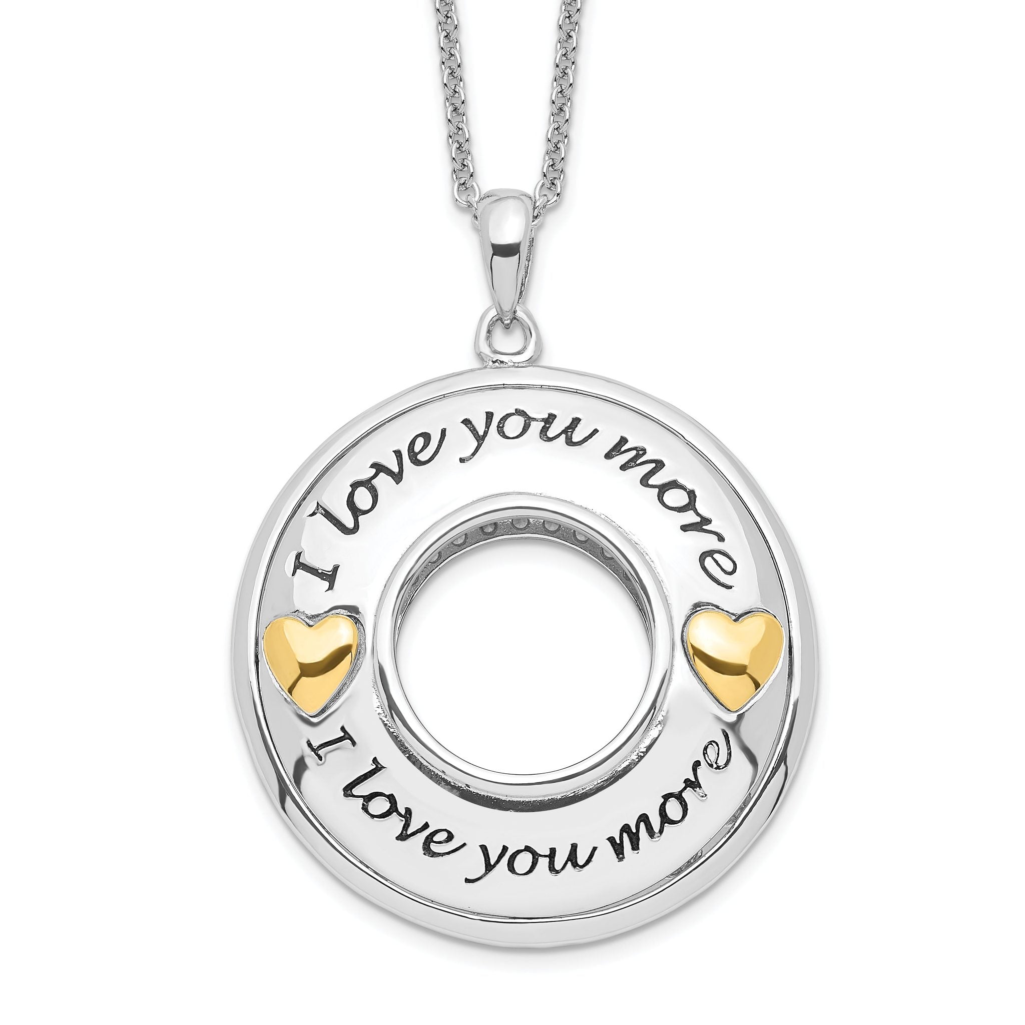 Sentimental Expressions Sterling Silver Gold-plated Antiqued CZ I Love You More 18in. Necklace Main image