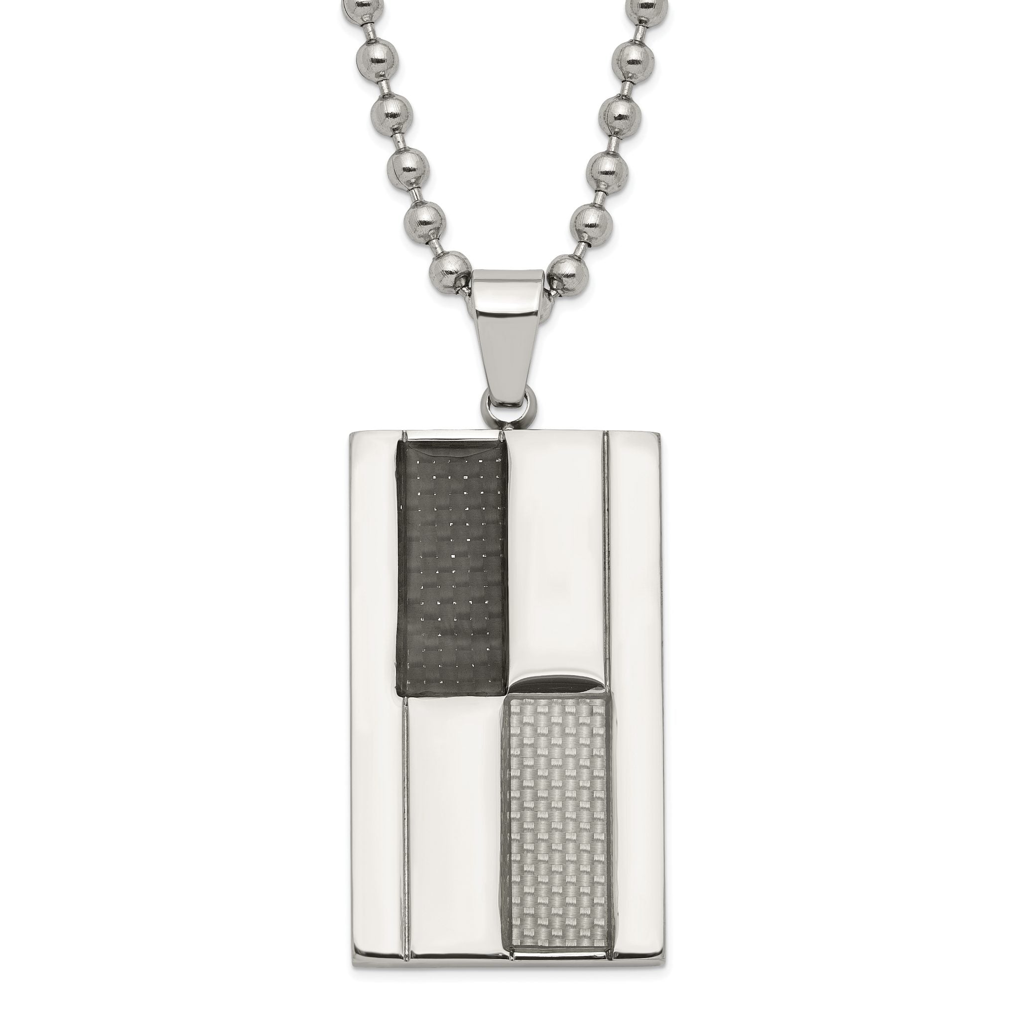 Stainless Steel Polished Black & Grey Carbon Fiber Inlay Dogtag Necklace Main image