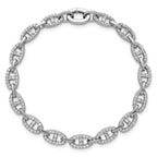 Sterling Silver Rhodium-plated Polished CZ Anchor/Mariner Link 7.25 inch Bracelet