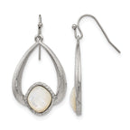 Stainless Steel Polished Pear Textured Mother of Pearl Drop Dangle Earrings for Women