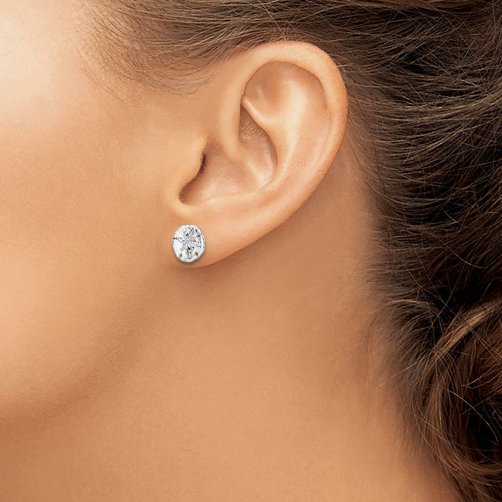 De-Ani Sterling Silver Rhodium-Plated Polished Mini Sand Dollar Post Earrings