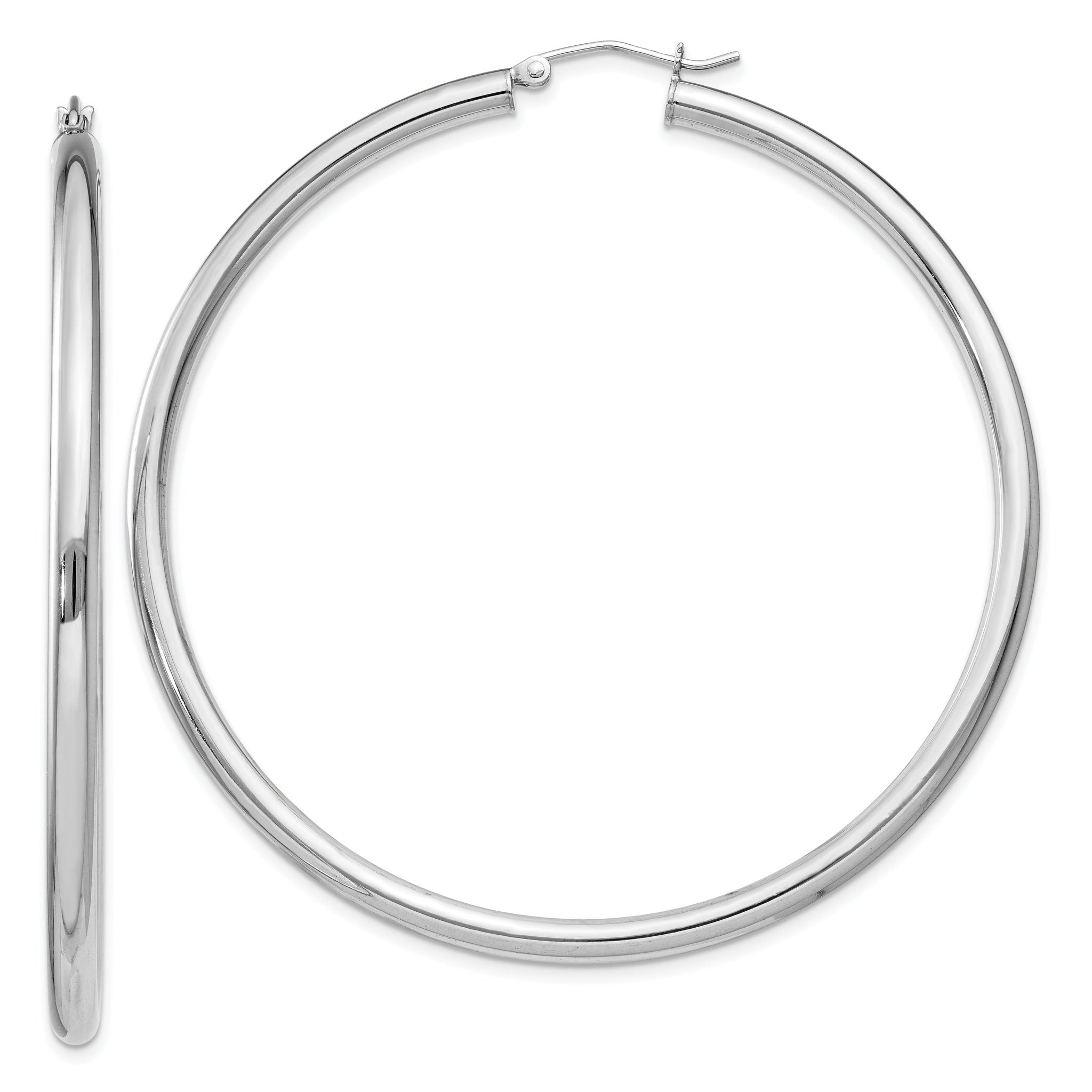 Sterling Silver Rhodium-plated 3mm Round Hoop Earrings Main image