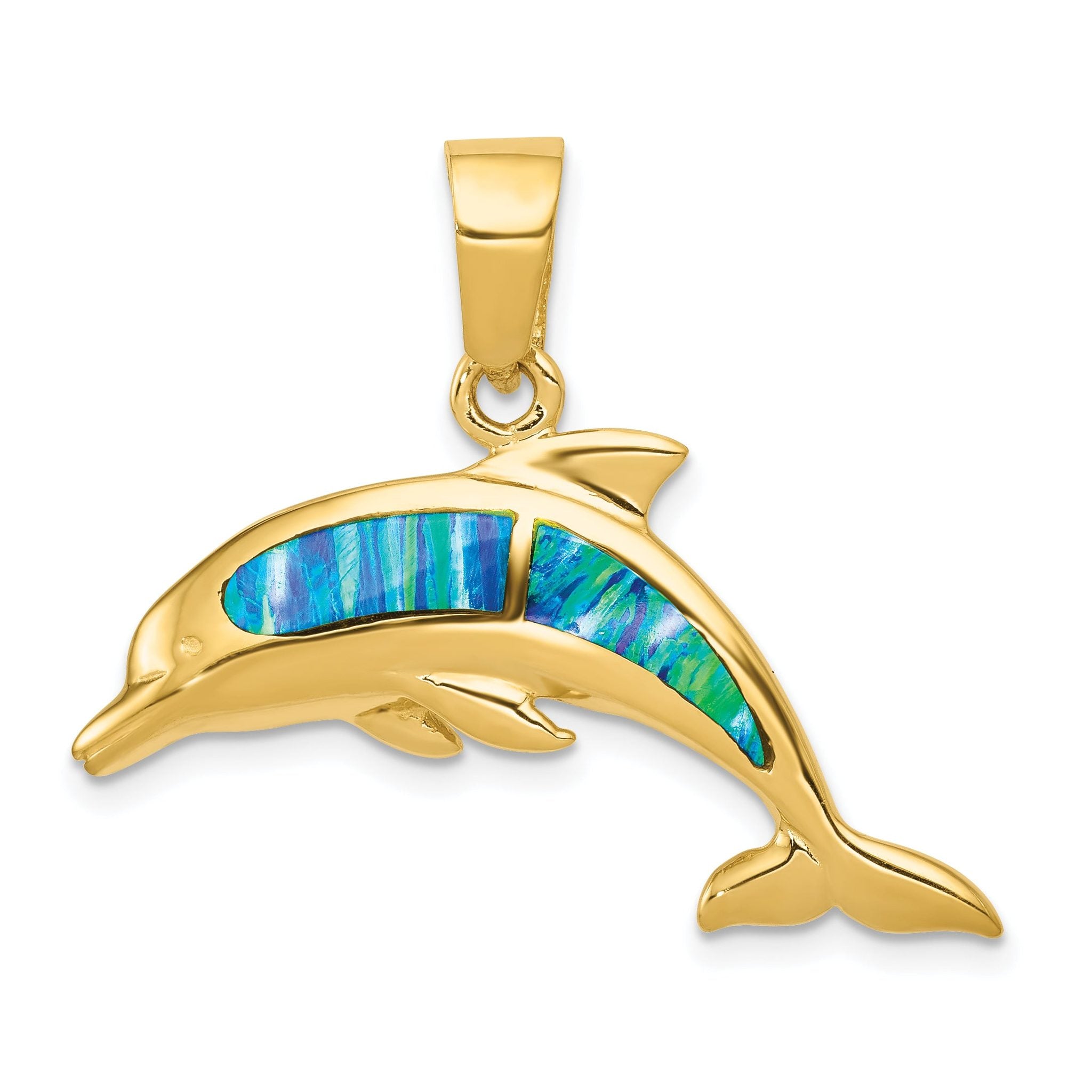 14K Gold Lab Created Opal Dolphin Pendant  Elegant and Unique Main image