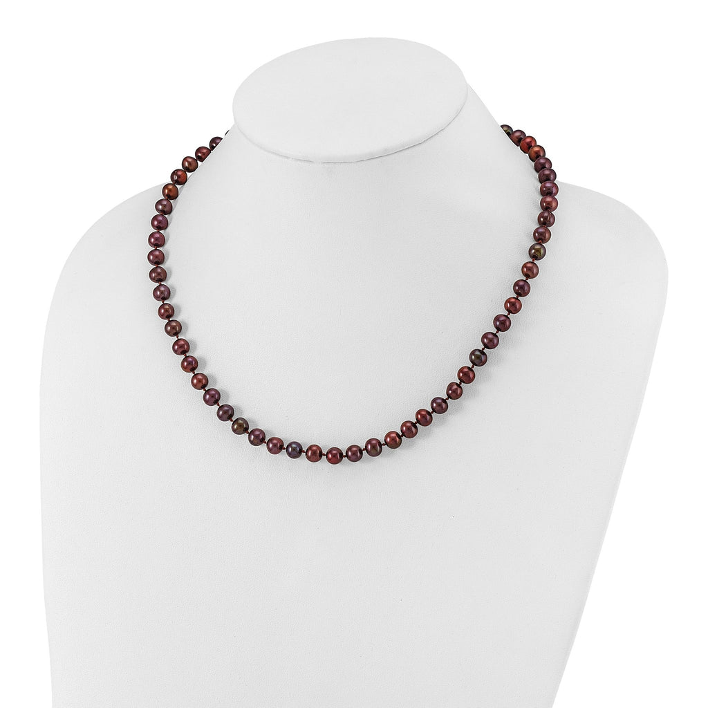 Sterling Silver Rhodium-plated 6-7mm Brown Near-Round Freshwater Cultured Pearl 7.25 inch Bracelet