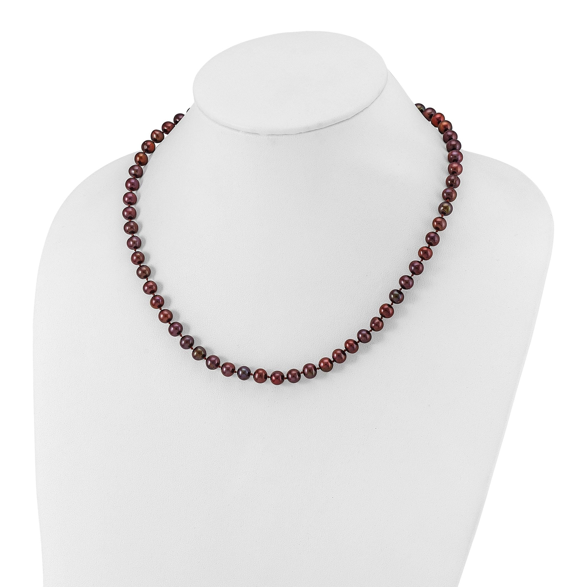Sterling Silver Rhodium-plated 6-7mm Brown Near-Round Freshwater Cultured Pearl 7.25 inch Bracelet