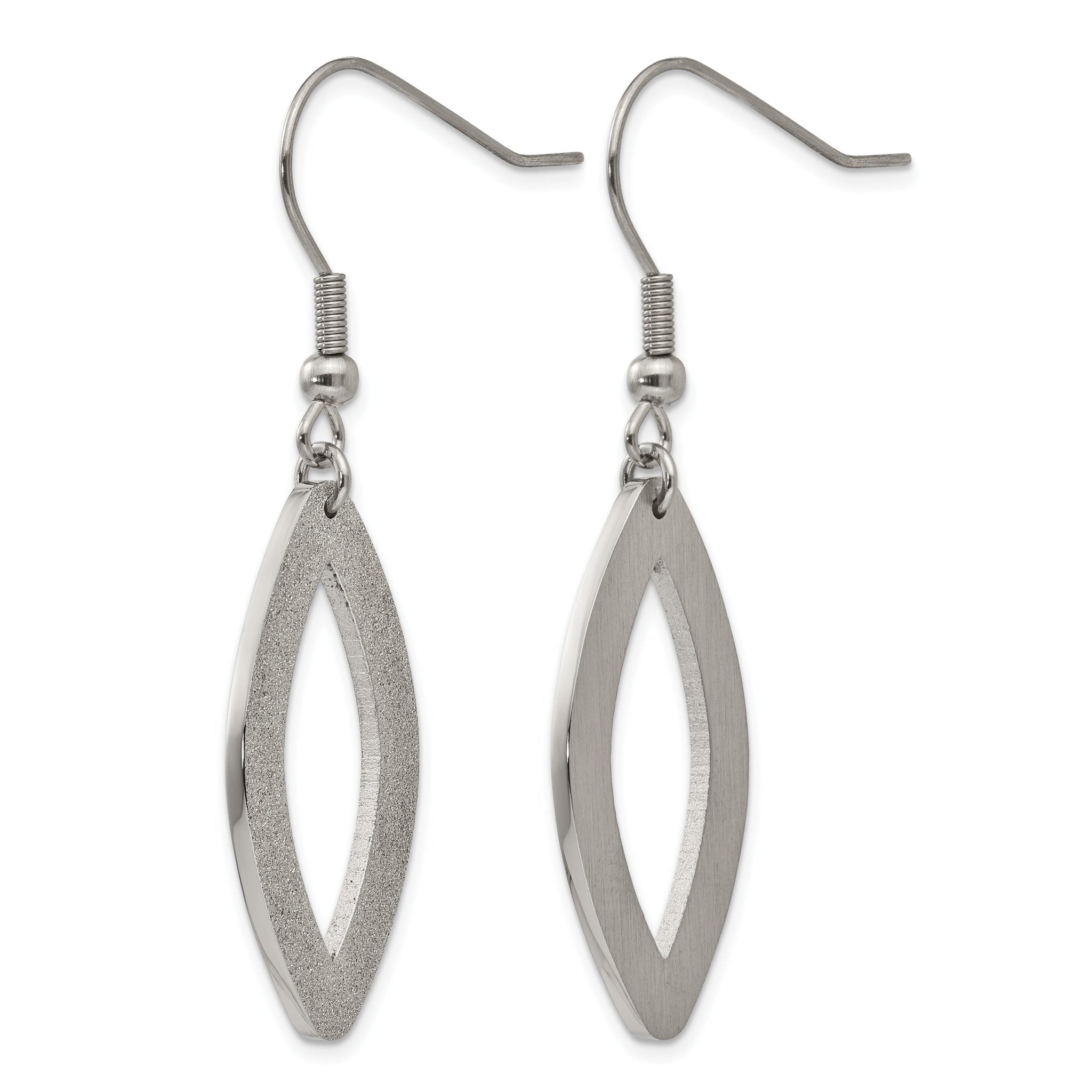 Stainless Steel Polished & Laser Design Oval Drop Dangle Earrings for Women