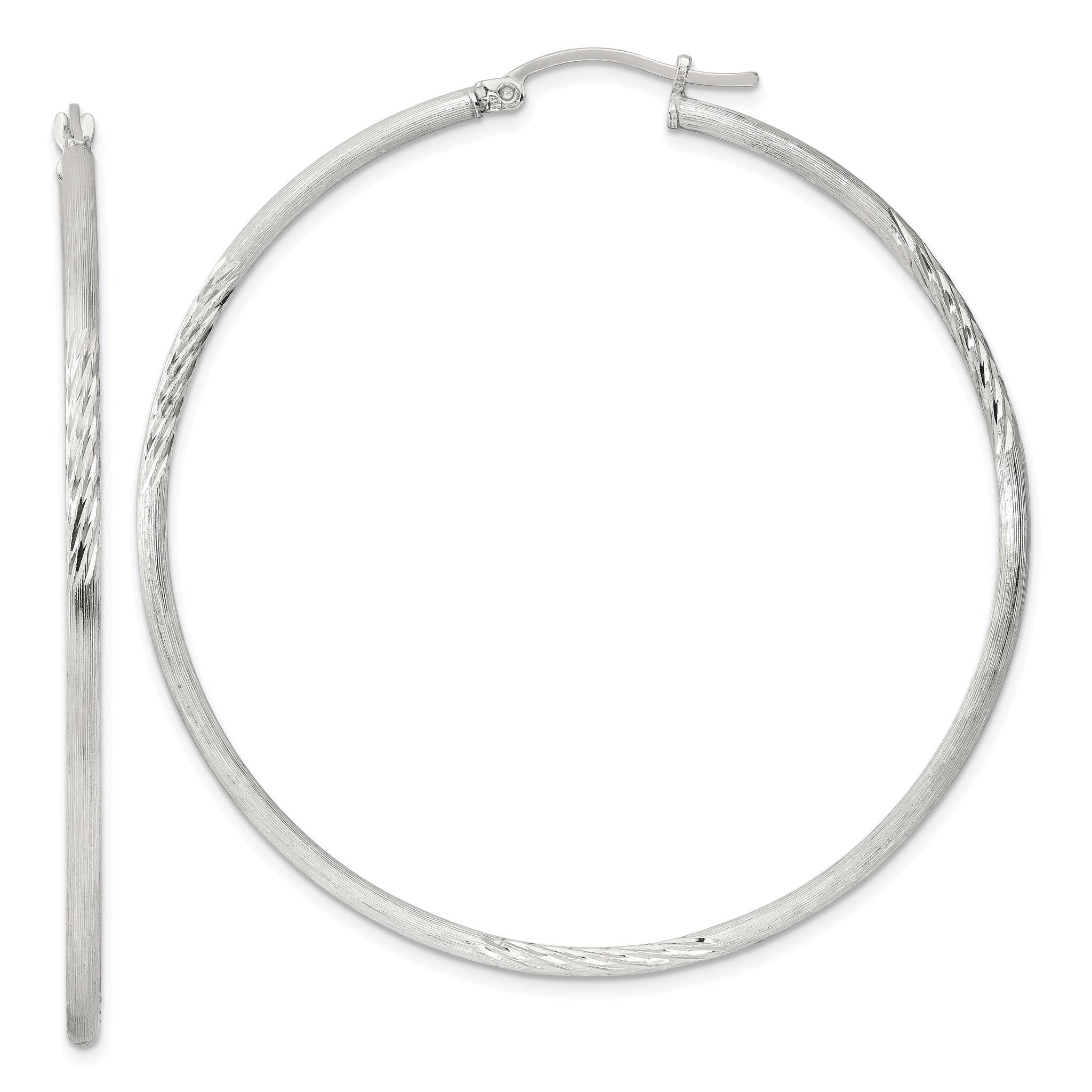 Sterling Silver 2mm Polished/Satin D/C Hoop Earrings Main image