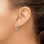 14K White Gold Polished 2.0mm Oval Post J-Hoop Earrings
