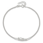 Sterling Silver 2-Strand Beaded CZ 9 inch Plus 1 inch Extender - Total 10 inch Anklet