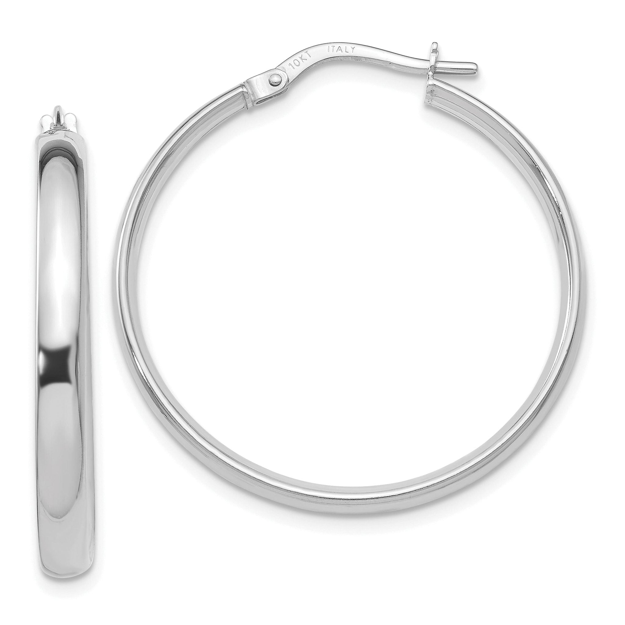 10K White Gold Polished Hoop Earrings with Rhodium Finish and Lifetime Guarantee
