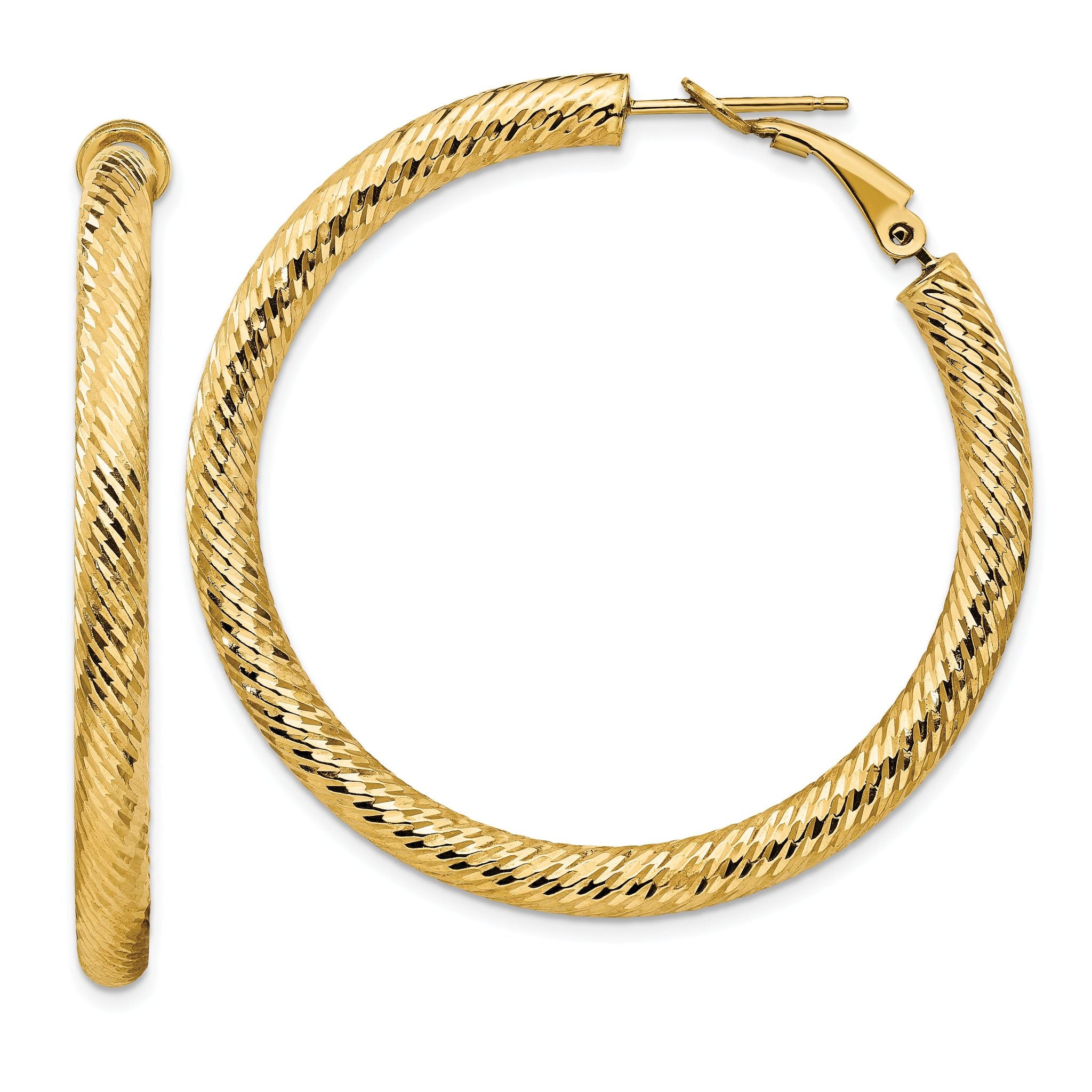 14k 4x35mm Diamond-cut Round Omega Back Hoop Earrings Main image