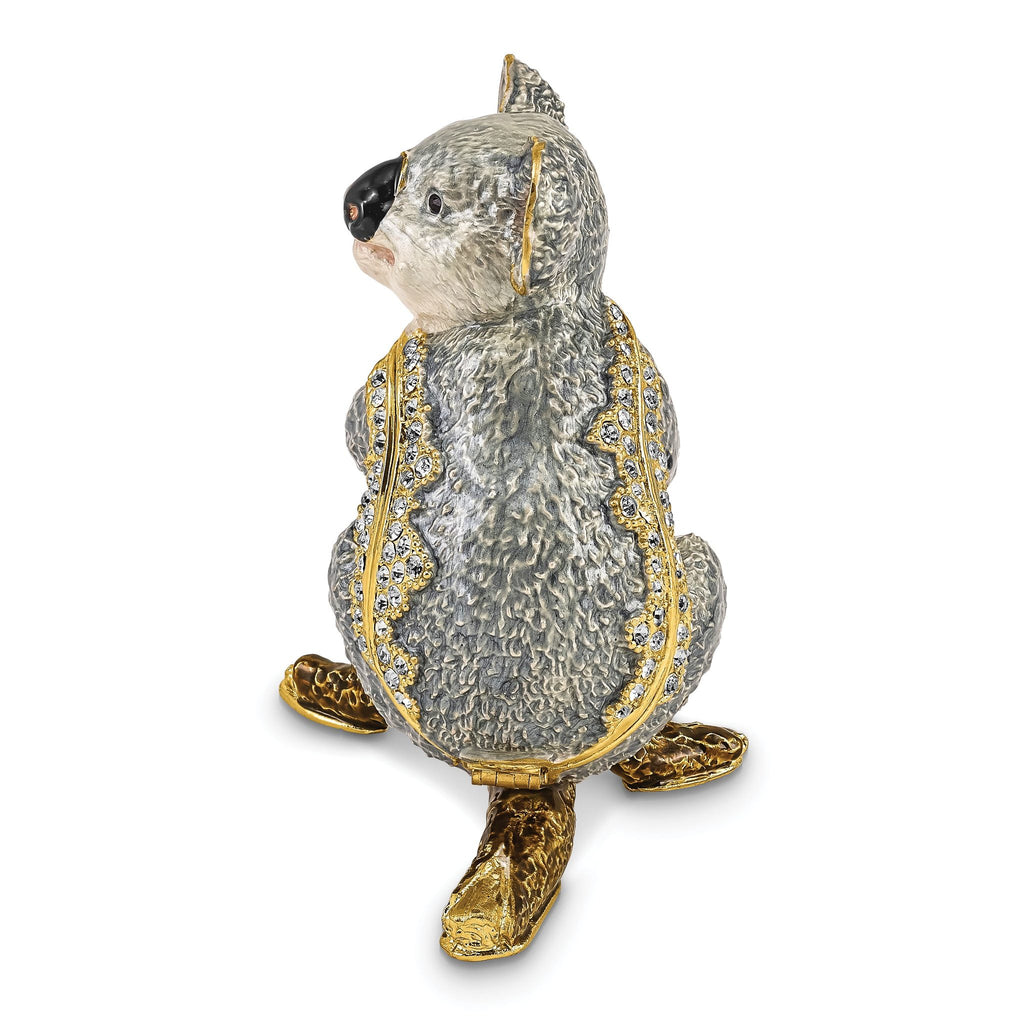 Luxury Giftware by Jere Pewter Bejeweled Crystals Gold-tone Enameled KYLE Koala Trinket Box with Matching 18 Inch Necklace