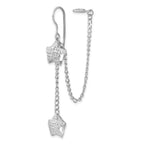 Sterling Silver Rhodium-Plated Star Dangle Earrings with Earlobe Cuff, Polished Diamond-Cut Finish