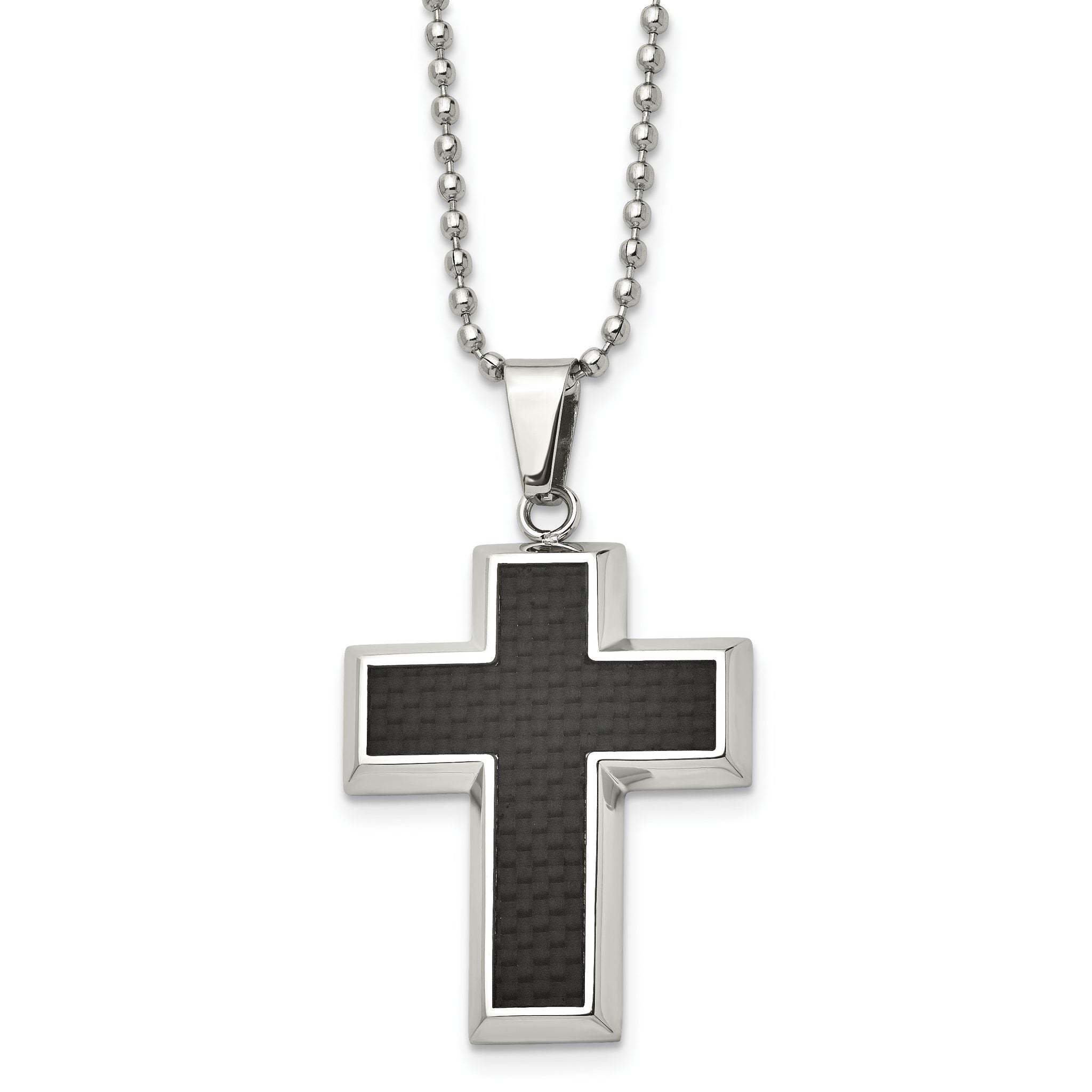 Sophia Jewelers Men's Stainless Steel Cross Pendant Necklace with Black Carbon Fiber Main image
