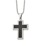 Sophia Jewelers Men's Stainless Steel Cross Pendant Necklace with Black Carbon Fiber