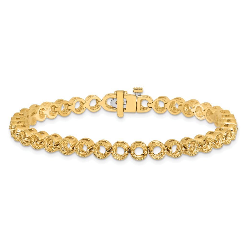 14k Holds 5 carat 36-3.3mm Round Diamond 2-prong 7 inch Tennis Bracelet Mounting (No Stone Included)
