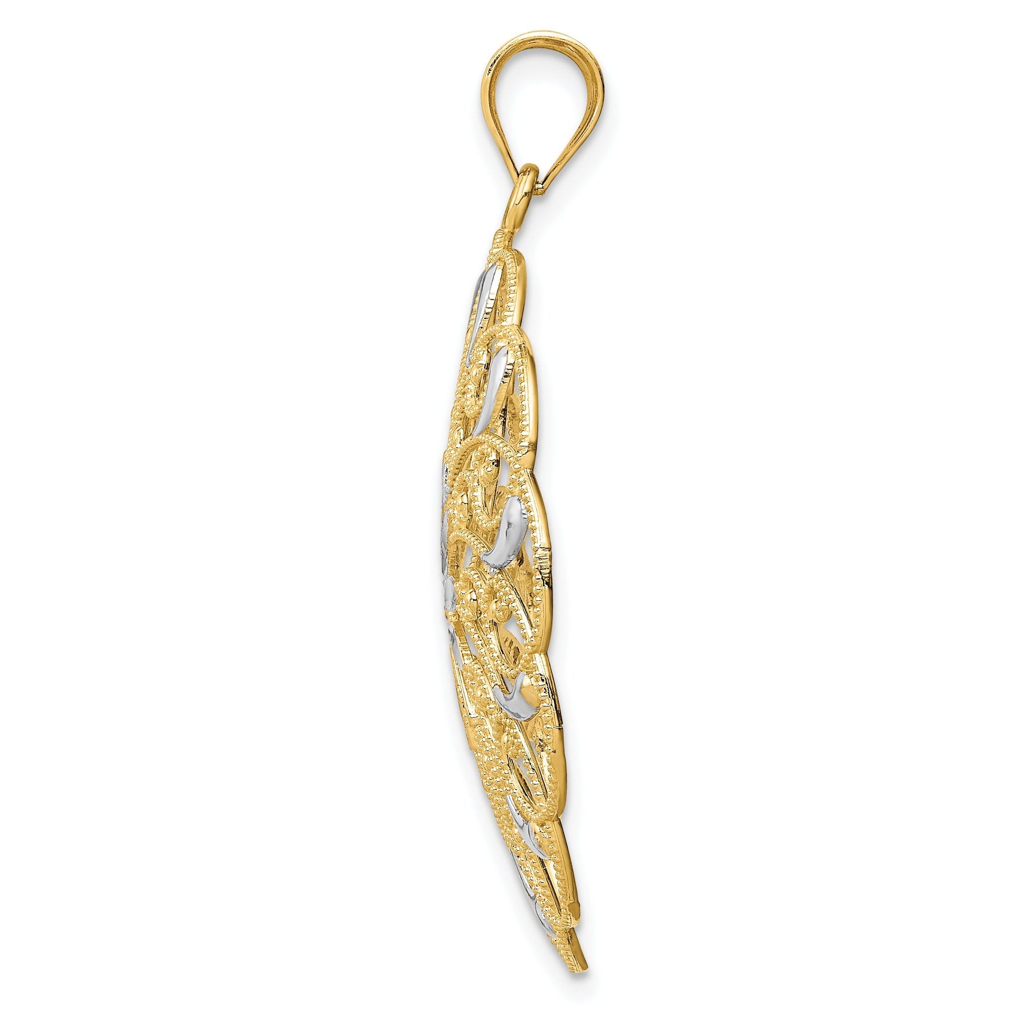 14K Gold Fancy Swirl Pendant with Rhodium Accents and Diamond-Cut Finish Secondary image