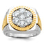 14k Two-tone Mens Polished Satin and Diamond-cut Round Cluster Ring Mounting, Mounting Only