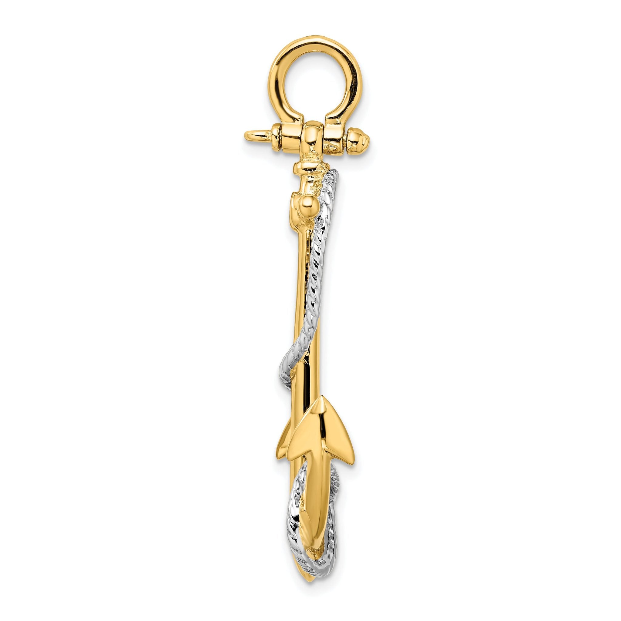 14K Two-Tone Gold 3D Anchor Pendant with Rope Accent for Men Secondary image