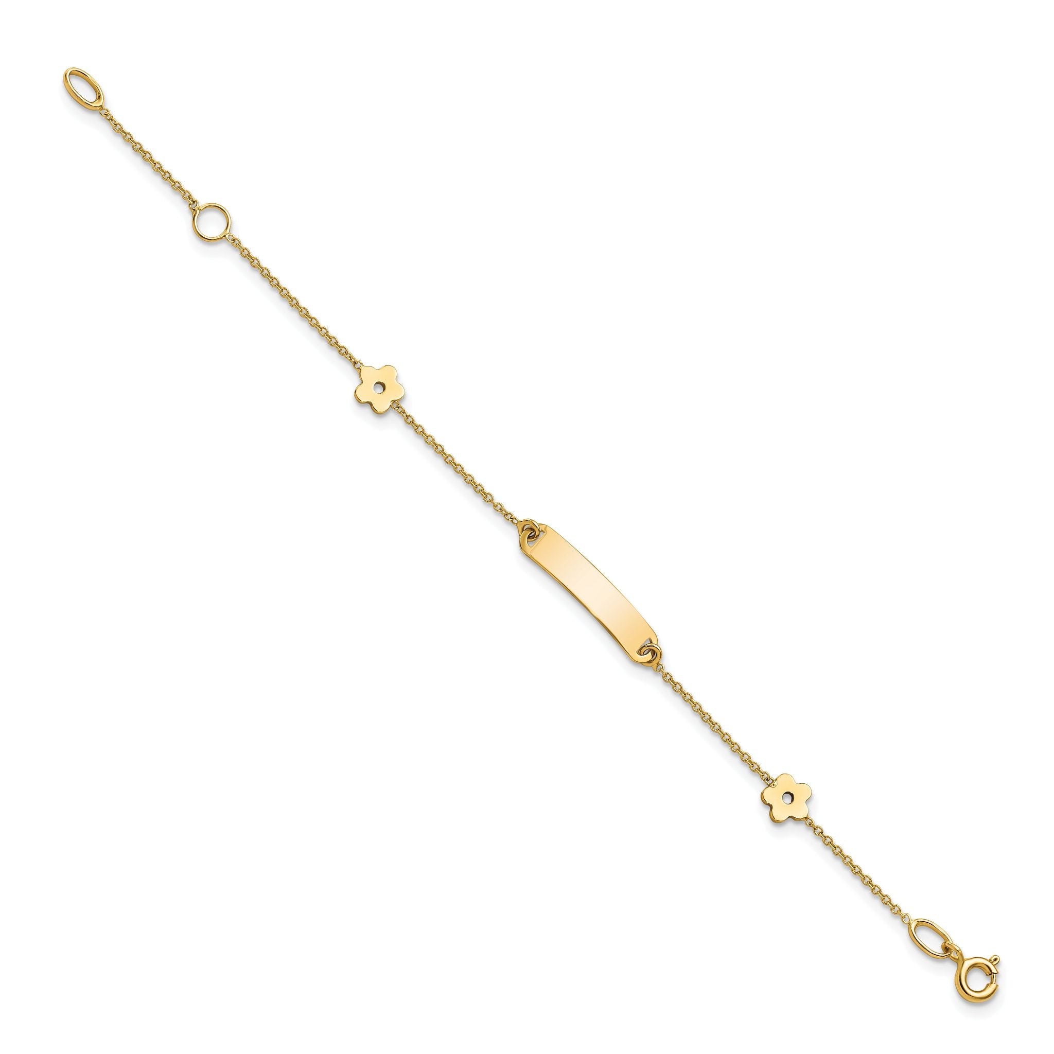 14K Polished ID with Flower Childrens Bracelet Secondary image