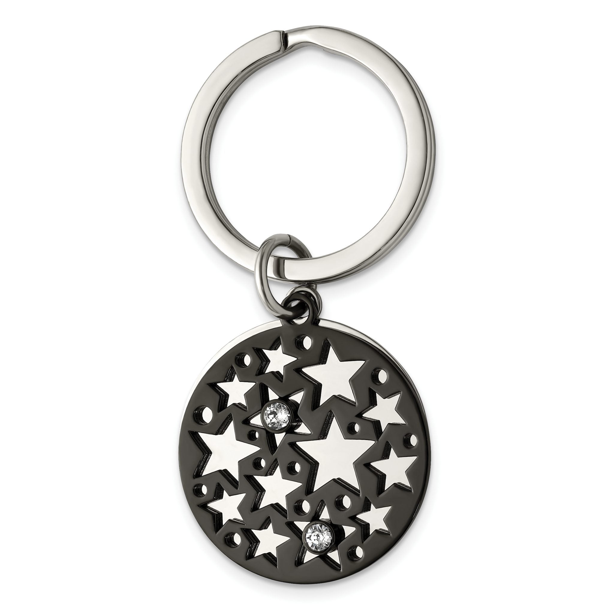 Chisel Stainless Steel Polished Black IP-plated with Crystals Star 2 Piece Key Ring Main image