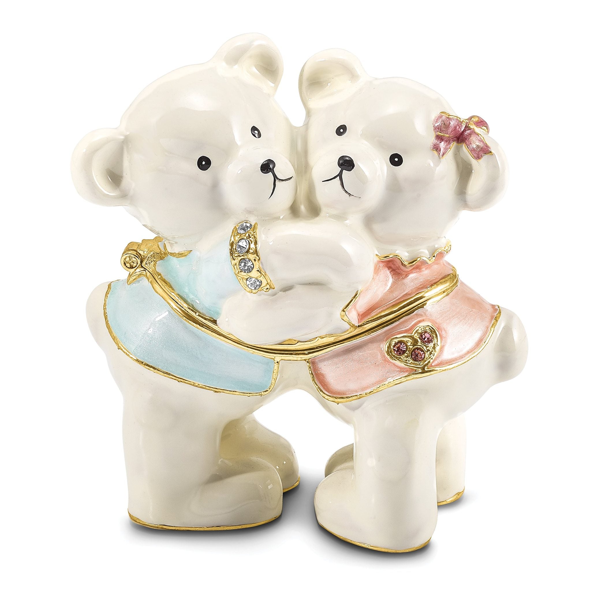 Luxury Giftware by Jere Pewter Bejeweled Crystals Gold-tone Enameled TEDDY and TOOTSIE Bears Trinket Box with Matching 18 Inch Necklace Main image