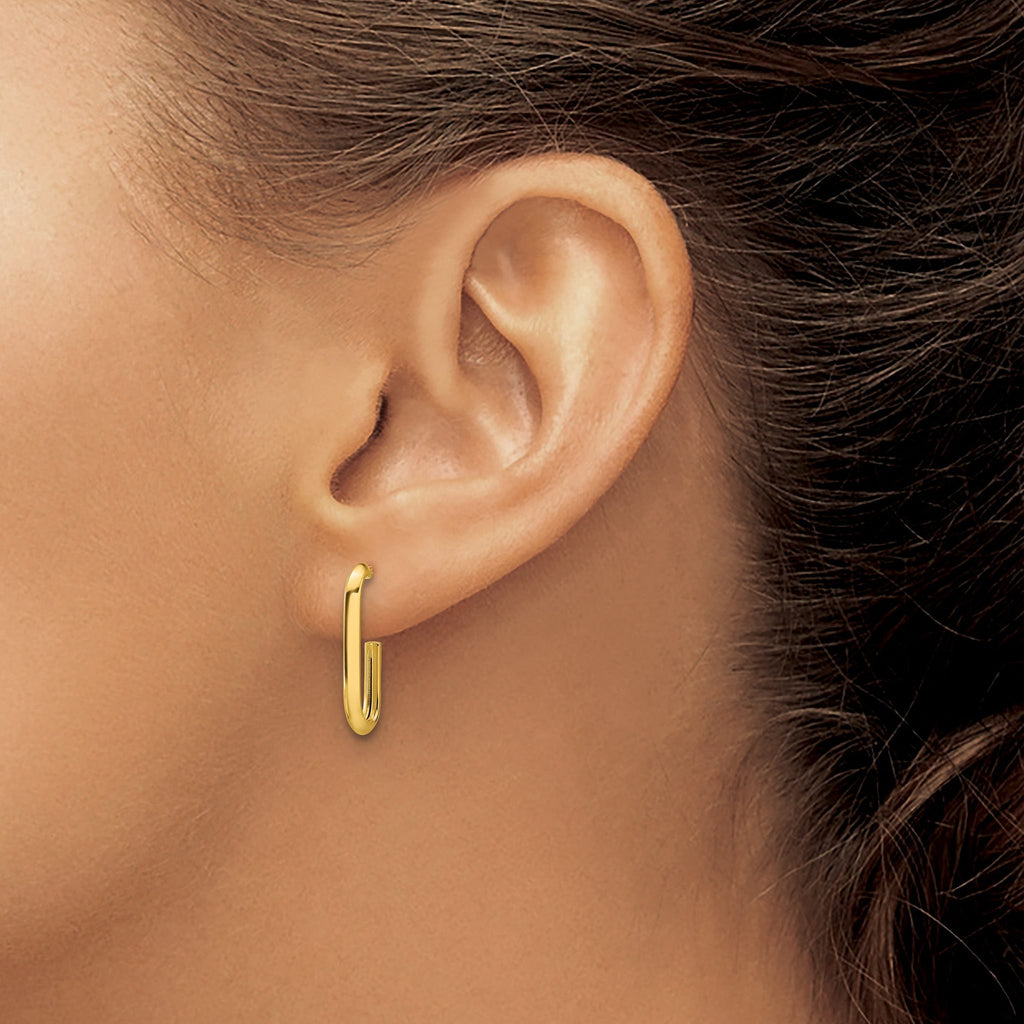 14K Polished Knife Edge Oval Post J-Hoop Earrings