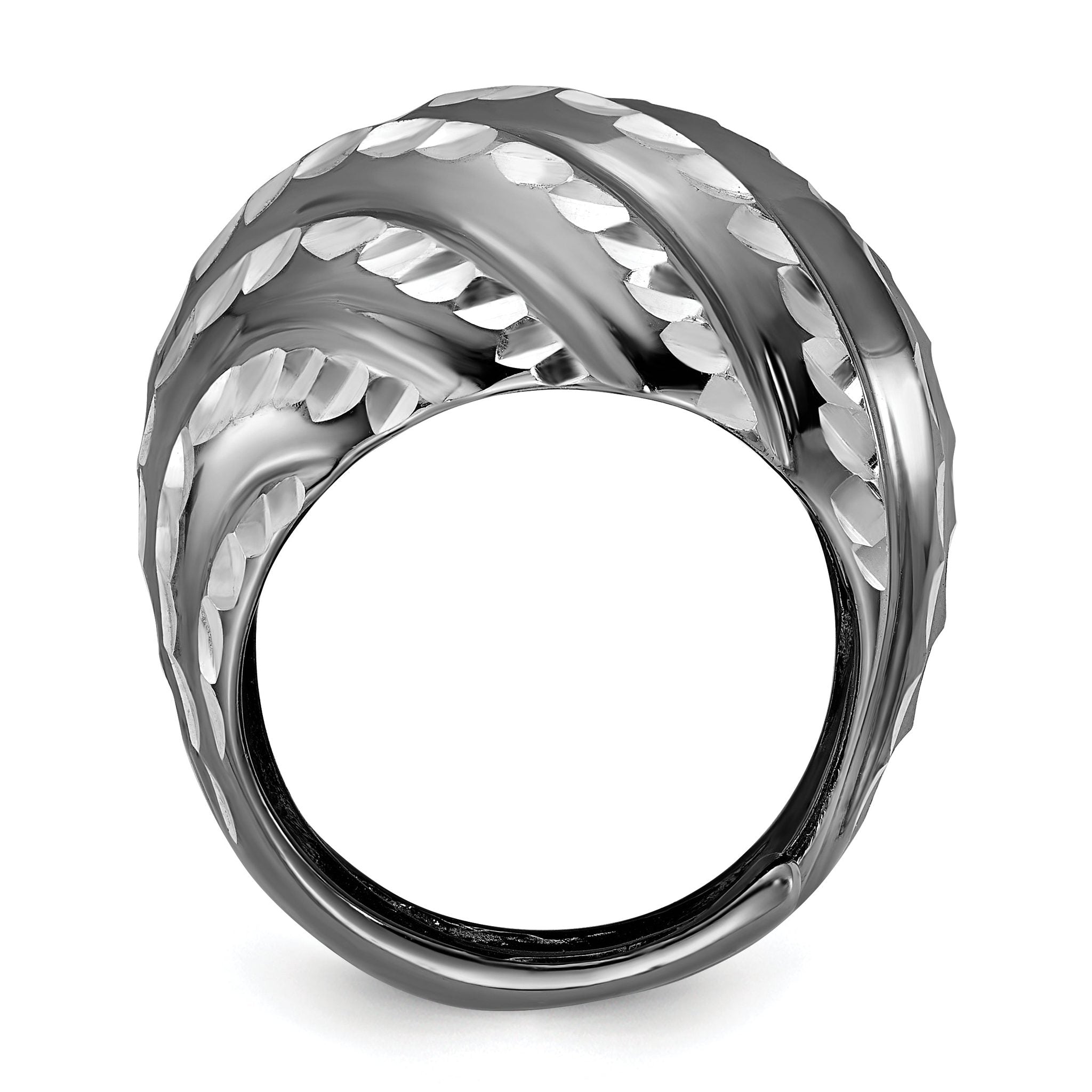 Sterling Silver Ruthenium-plated Diamond-cut Adjustable Ring Secondary image