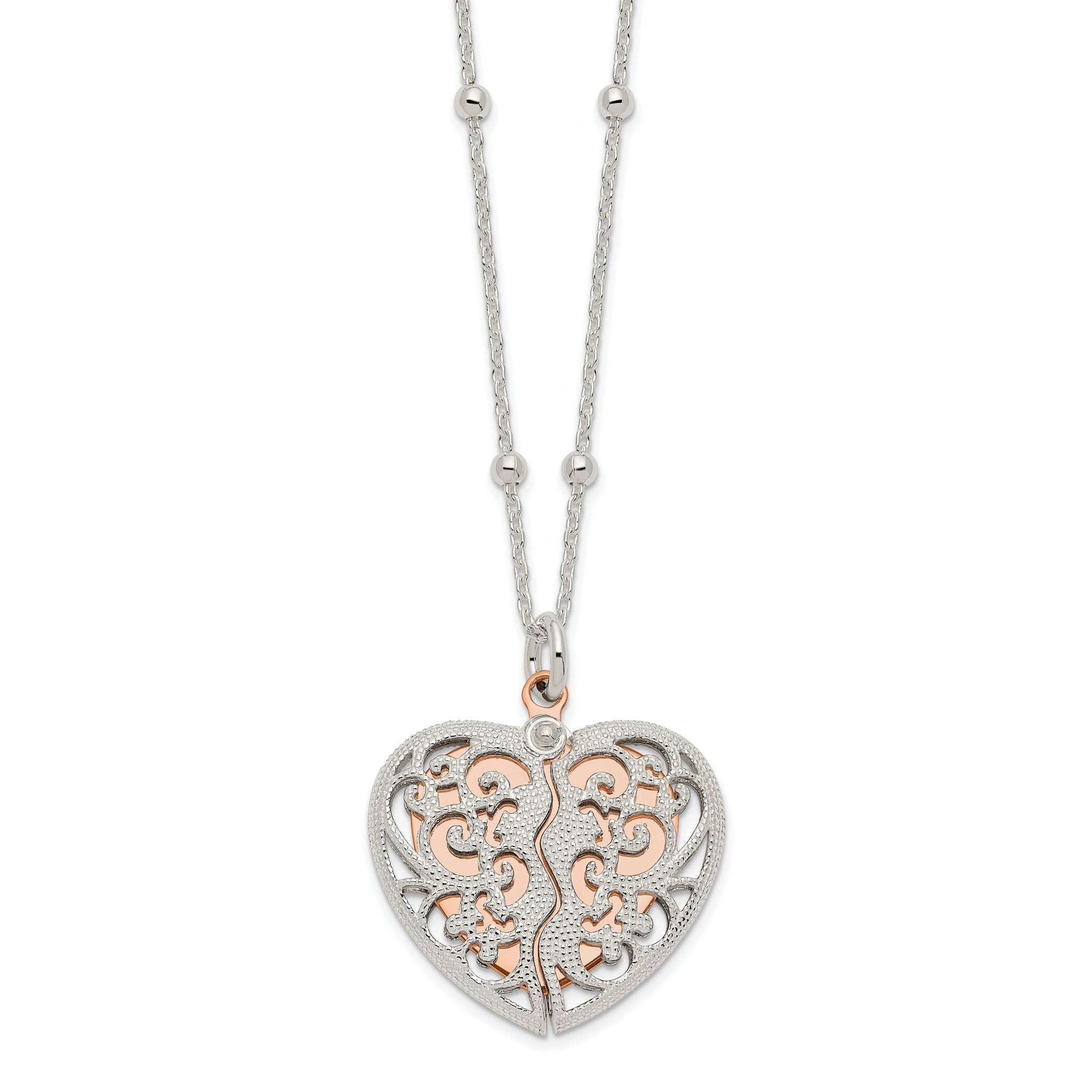 Sterling Silver & Rose-tone Polished Moveable Heart Necklace Main image