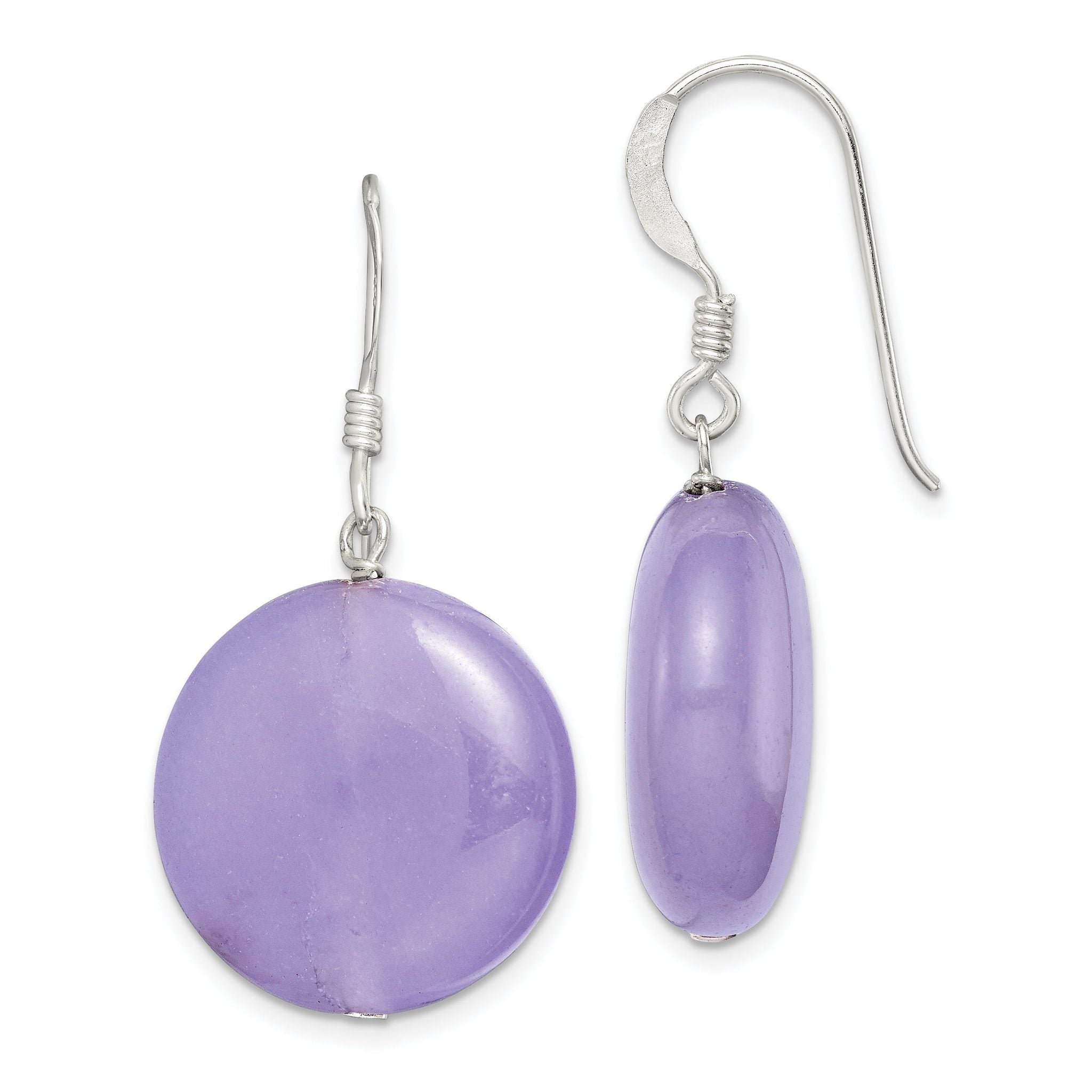 Sterling Silver Polished Lavender Jade Circle Dangle Earrings Main image