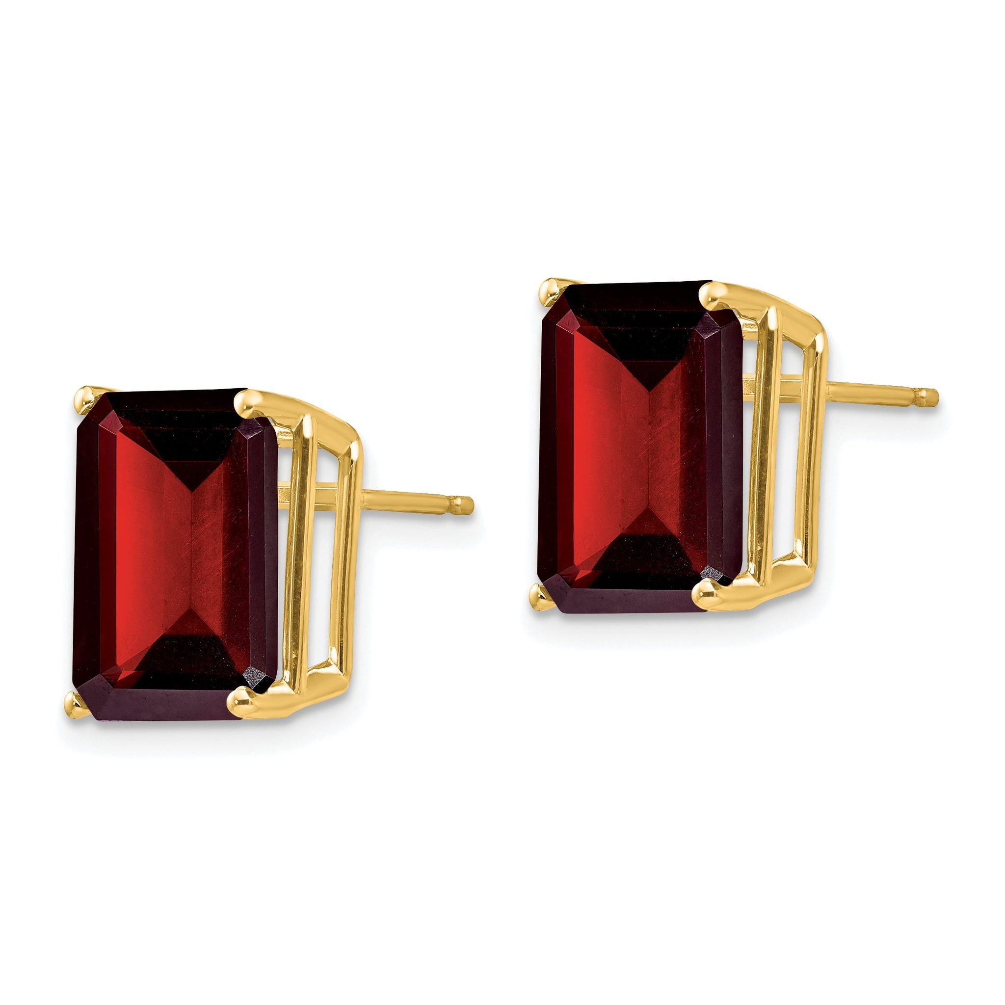 14k Emerald Cut Garnet Stud Earrings Secondary image