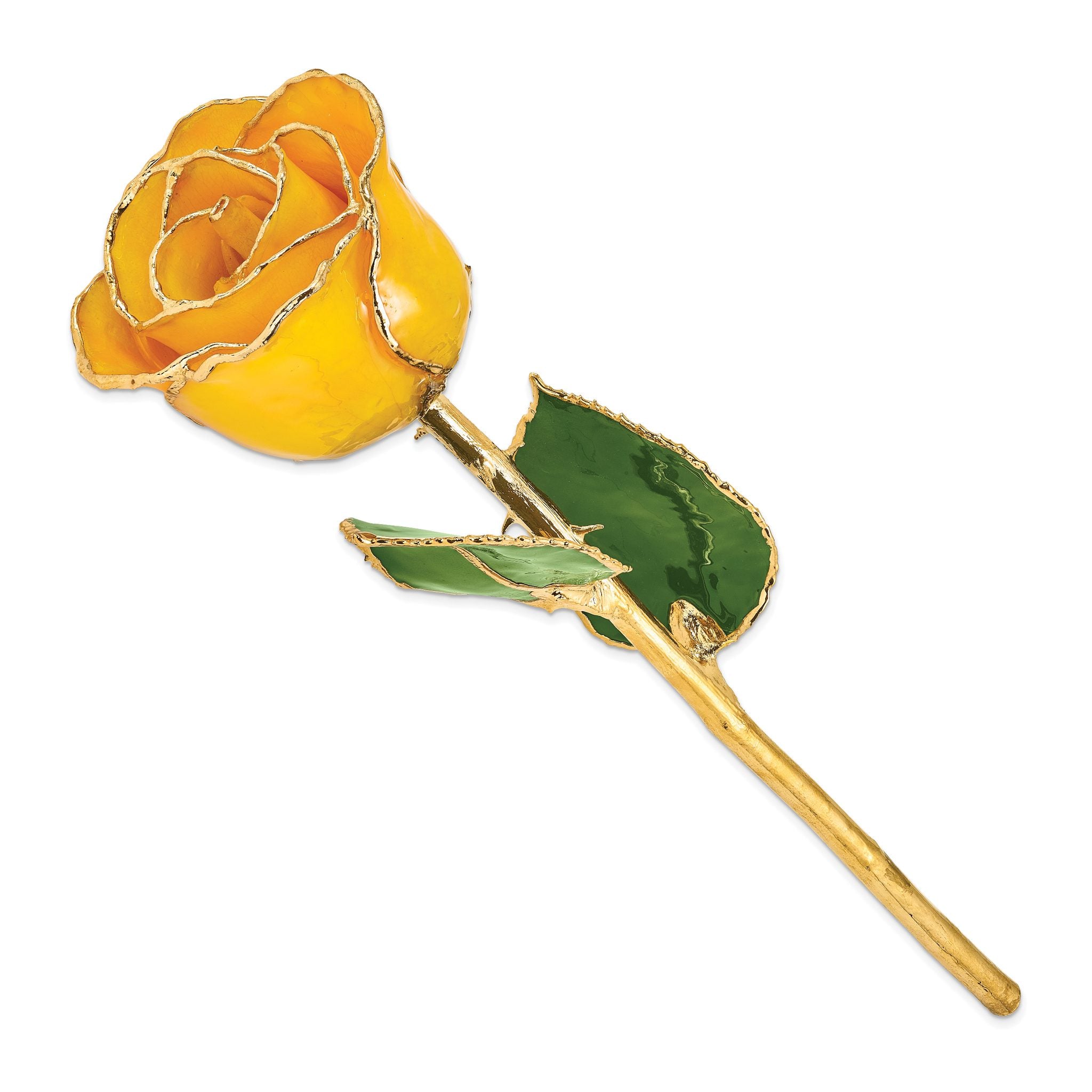 Lacquer Dipped Gold Trimmed Saffron Real Rose Secondary image