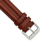 20mm Mahogany Brown Double Pad Oilskin Leather with Stainless Steel Buckle 7.5 inch Watch Band