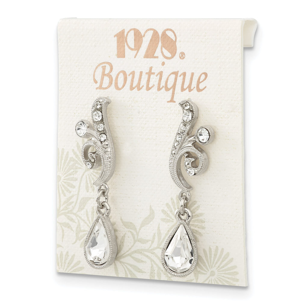 1928 Jewelry Silver-tone Sparkling Clear Crystal Teardrop Vintage Style Dangle Post Earrings