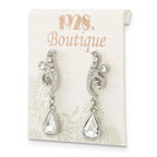 1928 Jewelry Silver-tone Sparkling Clear Crystal Teardrop Vintage Style Dangle Post Earrings